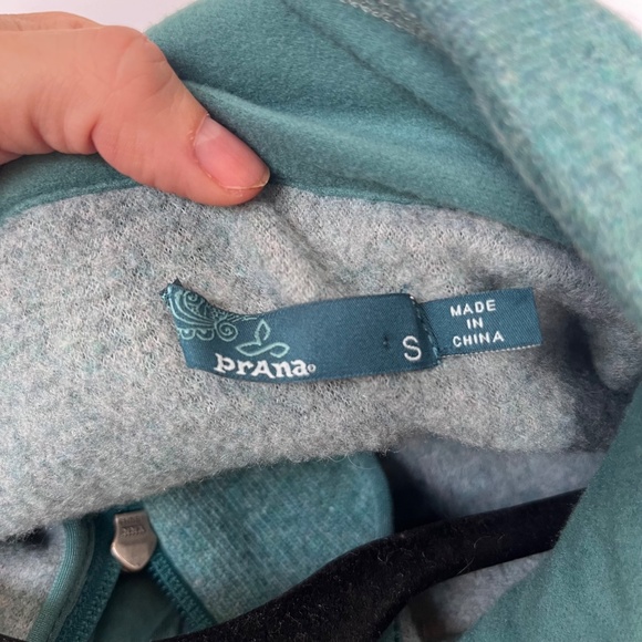 PrAna Kari Sweater / Jacket in Teal Green, Wool Blend + Fleece with Hood, Small - Picture 8 of 16